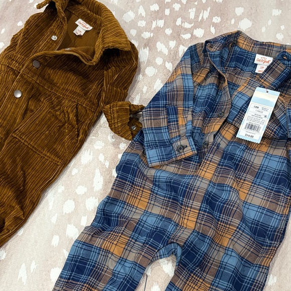 Cat & Jack Brown Corduroy and Blue Plaid One Pieces. Read for sizes. - Picture 4 of 6